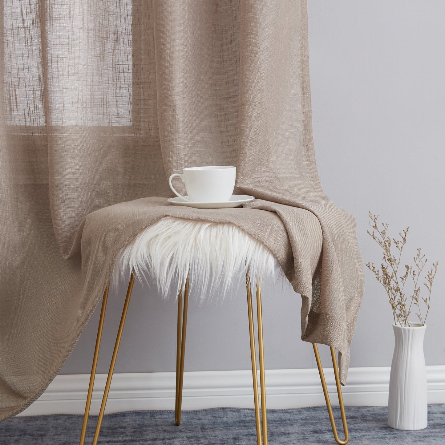 Privacy Faux Linen Textured Semi Sheer Curtain Panels