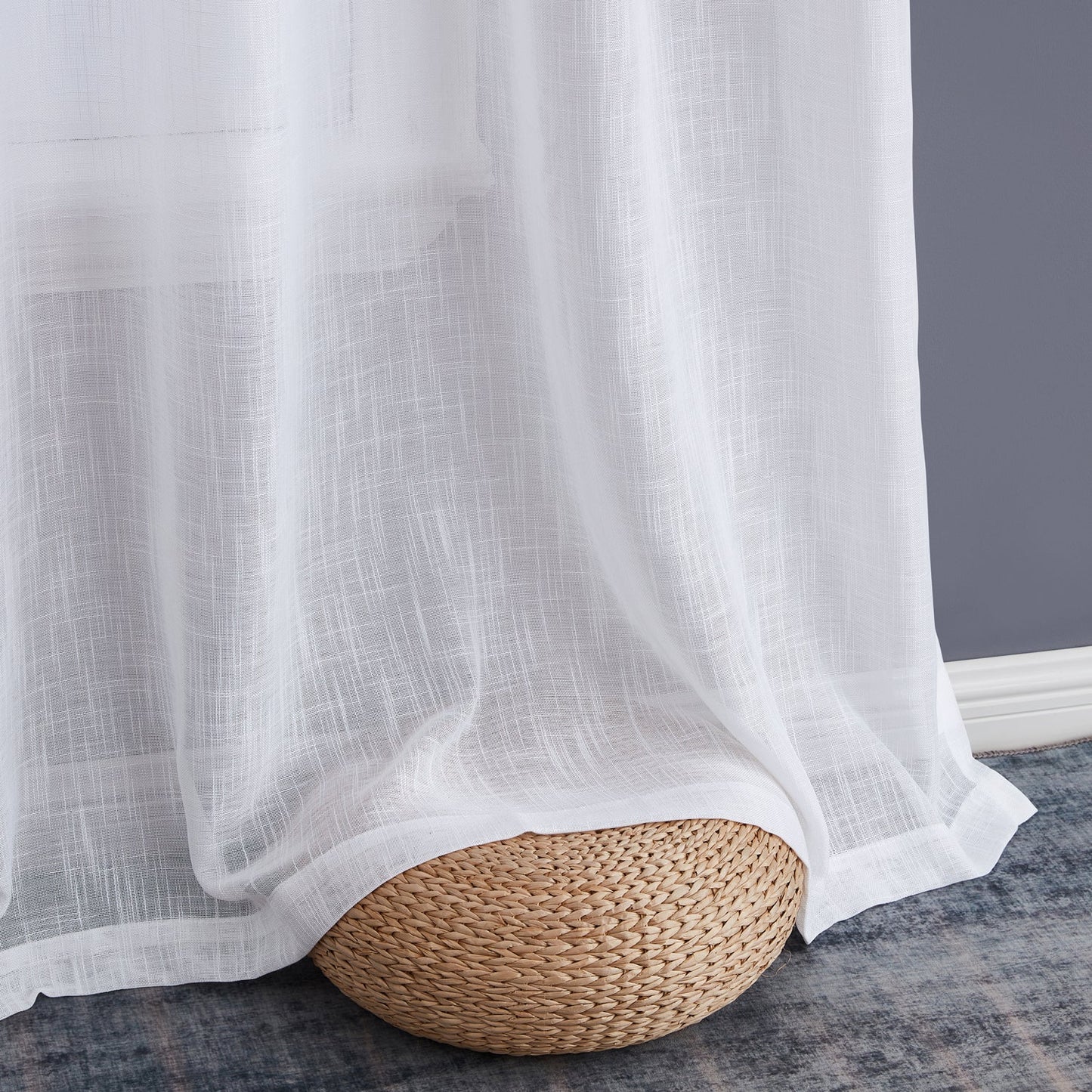 Privacy Faux Linen Textured Semi Sheer Curtain Panels