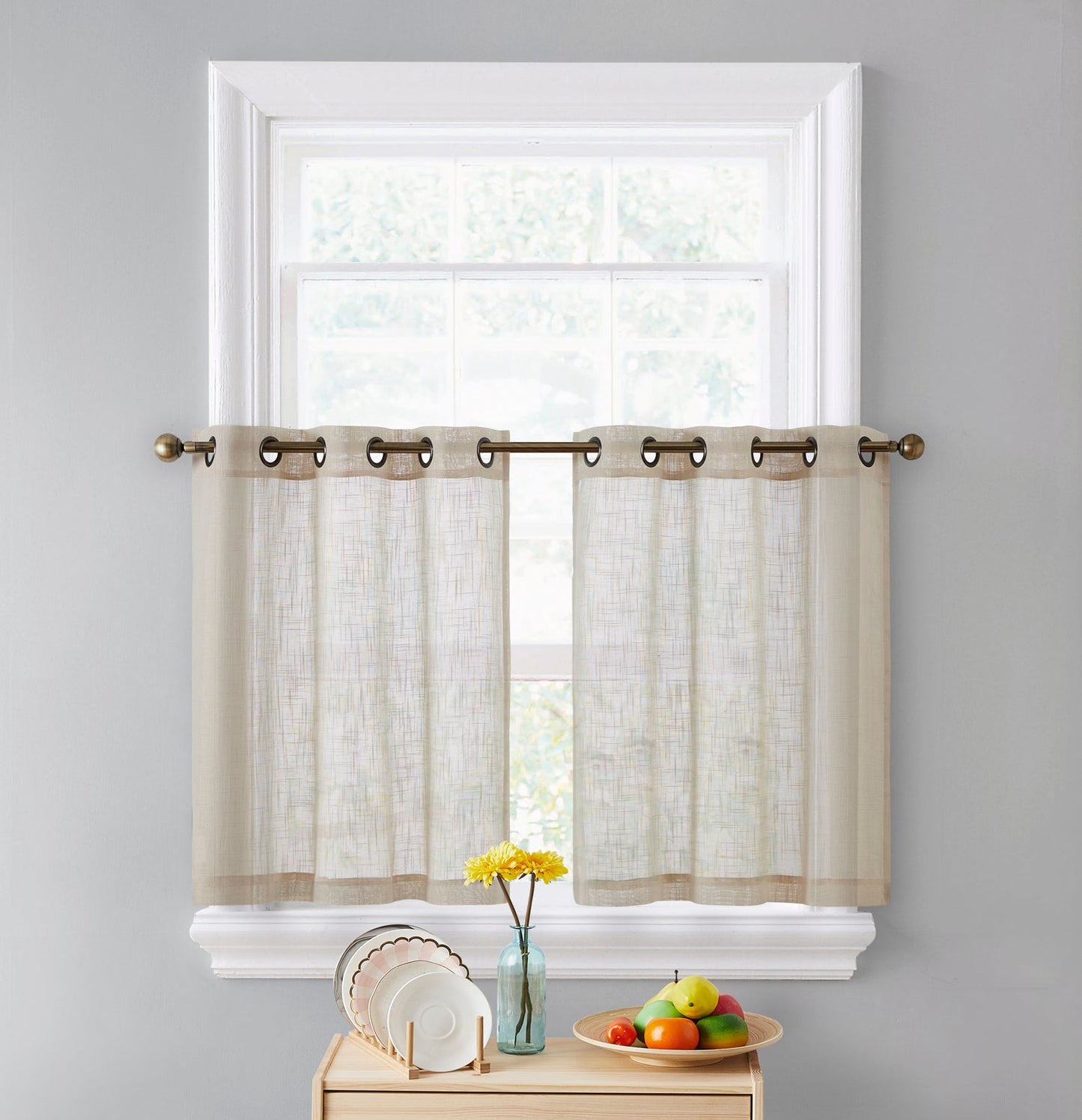 Abbey Faux Linen Grommet Cafe Tiers