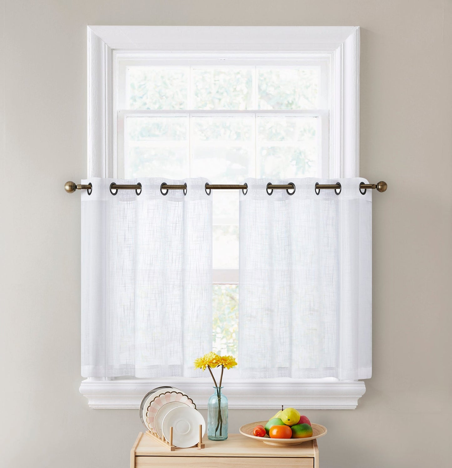 Abbey Faux Linen Grommet Cafe Tiers