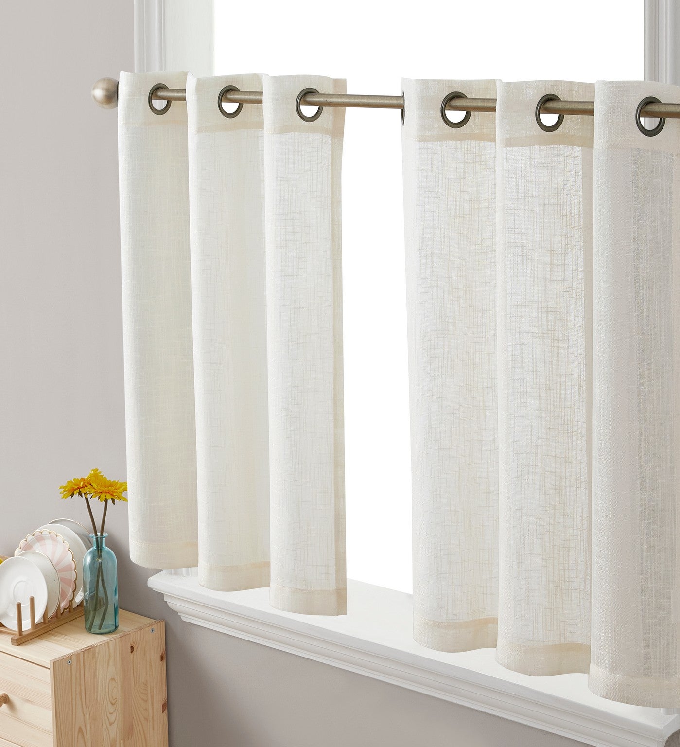 Abbey Faux Linen Grommet Cafe Tiers
