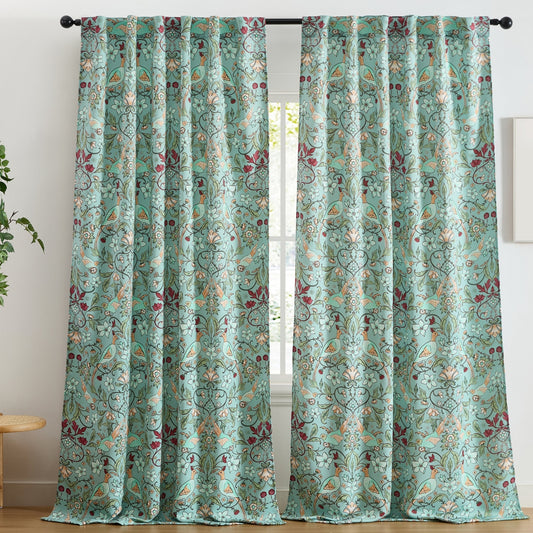 Florence Floral & Birds Room Darkening Curtains - Set of 2