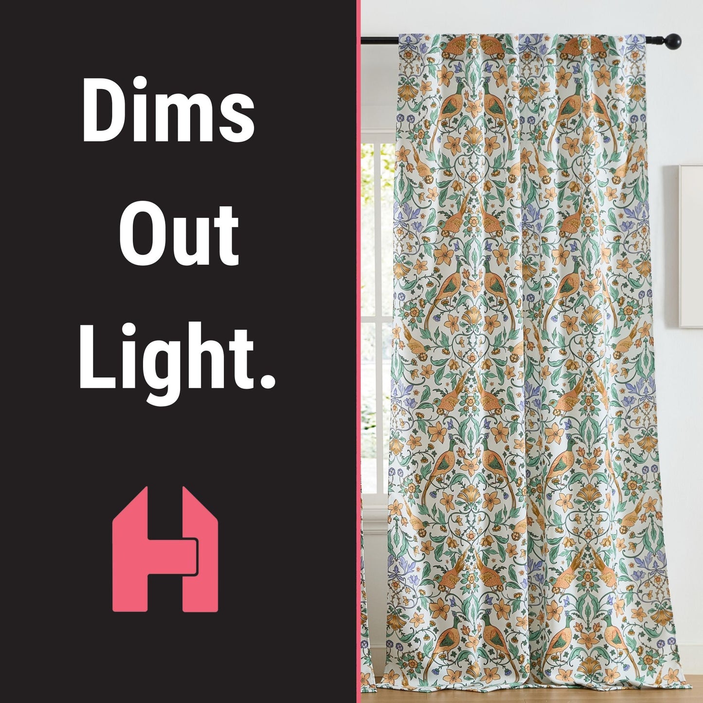 Florence Floral & Birds Room Darkening Curtains - Set of 2
