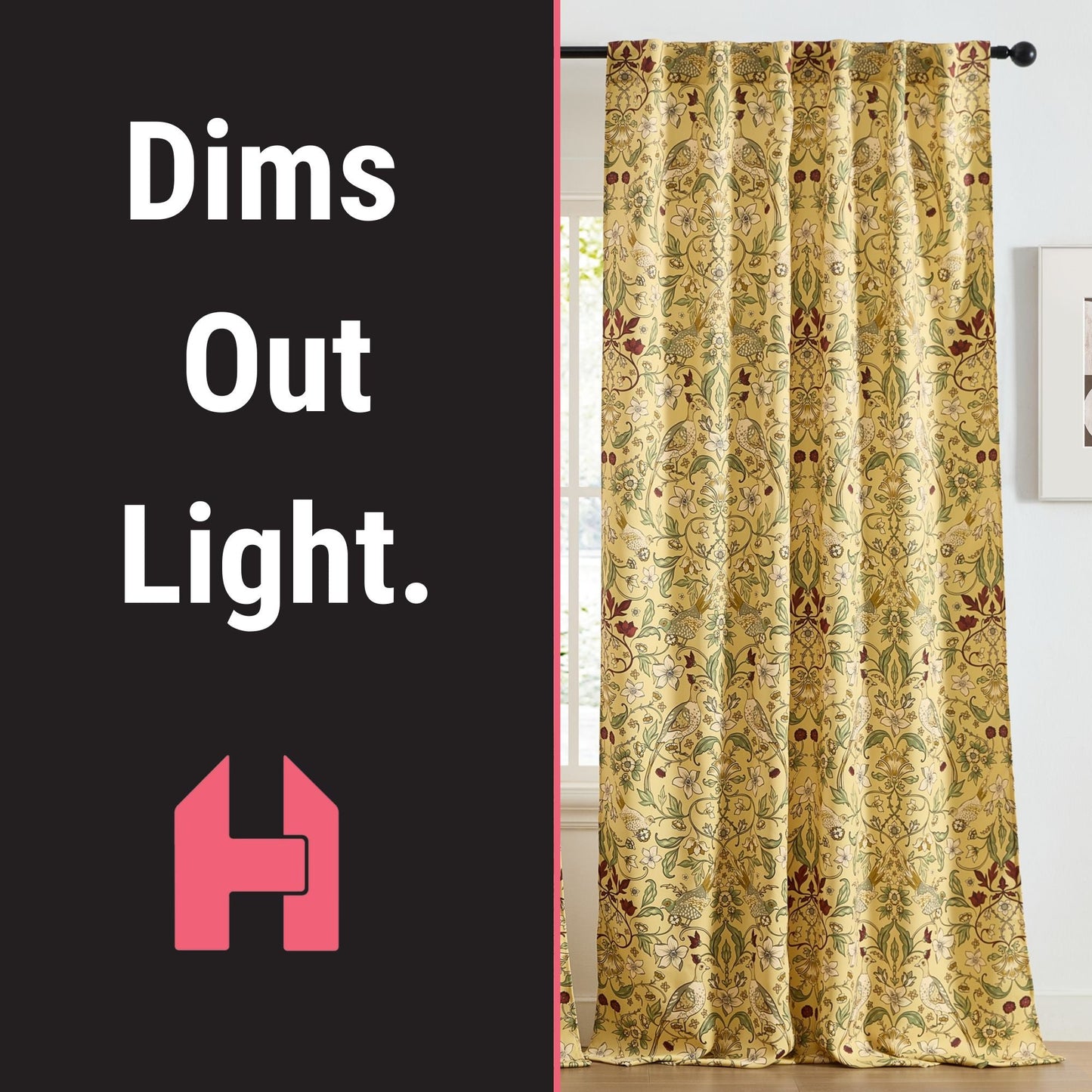 Florence Floral & Birds Room Darkening Curtains - Set of 2