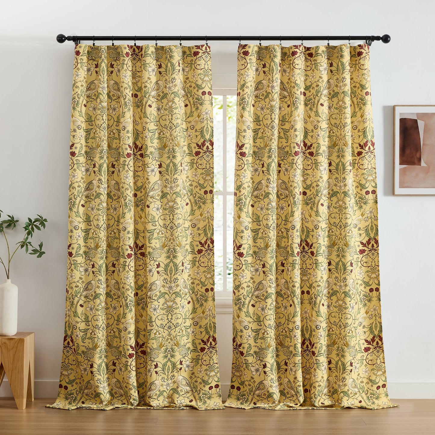 Florence Floral & Birds Room Darkening Curtains - Set of 2