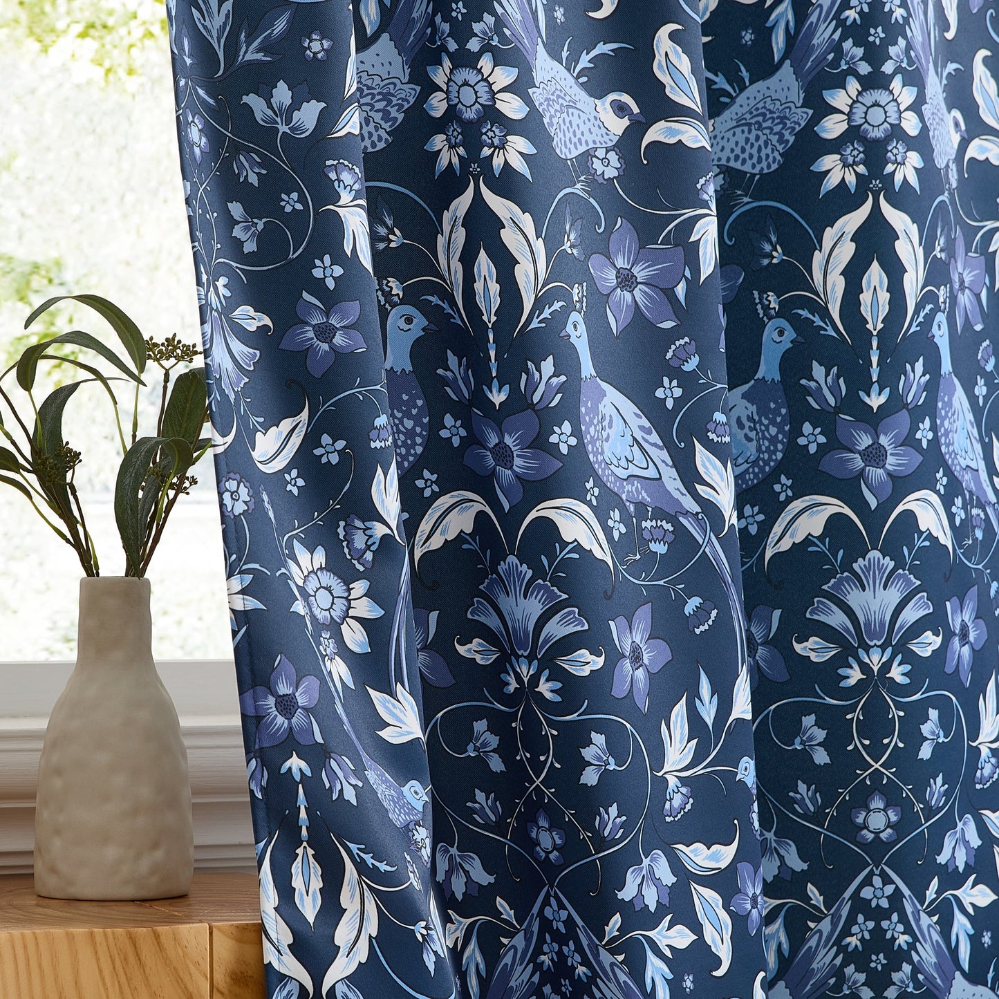 Florence Floral & Birds Room Darkening Curtains - Set of 2
