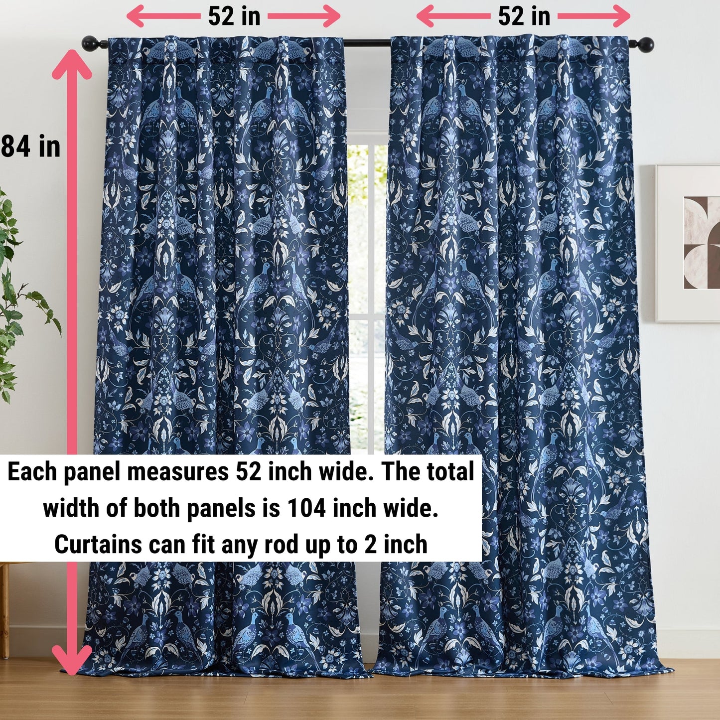 Florence Floral & Birds Room Darkening Curtains - Set of 2