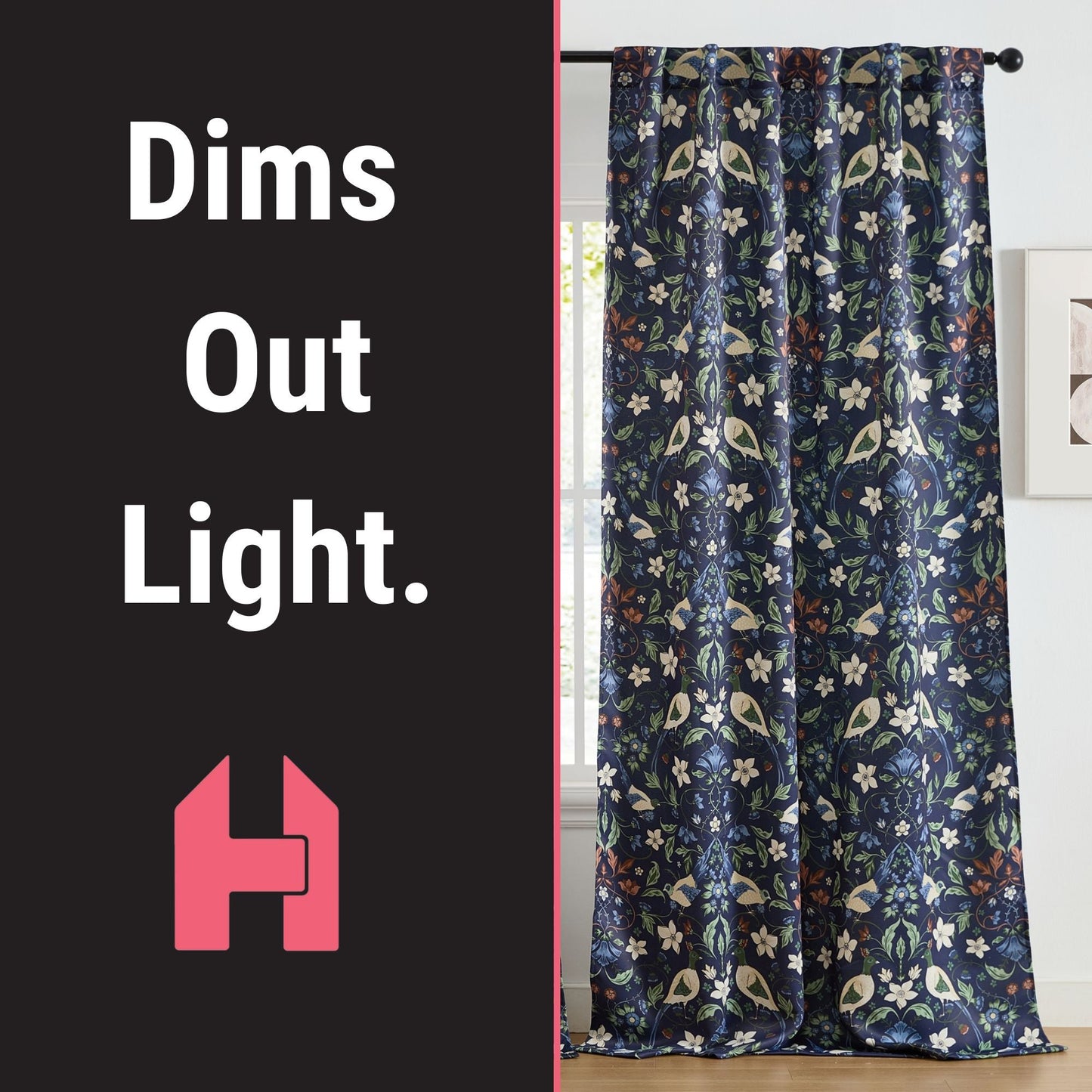 Florence Floral & Birds Room Darkening Curtains - Set of 2