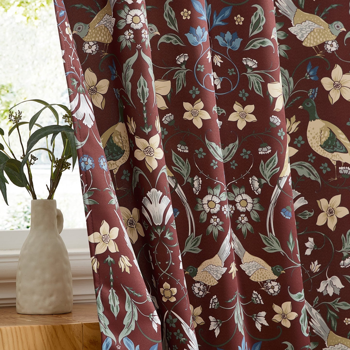 Florence Floral & Birds Room Darkening Curtains - Set of 2