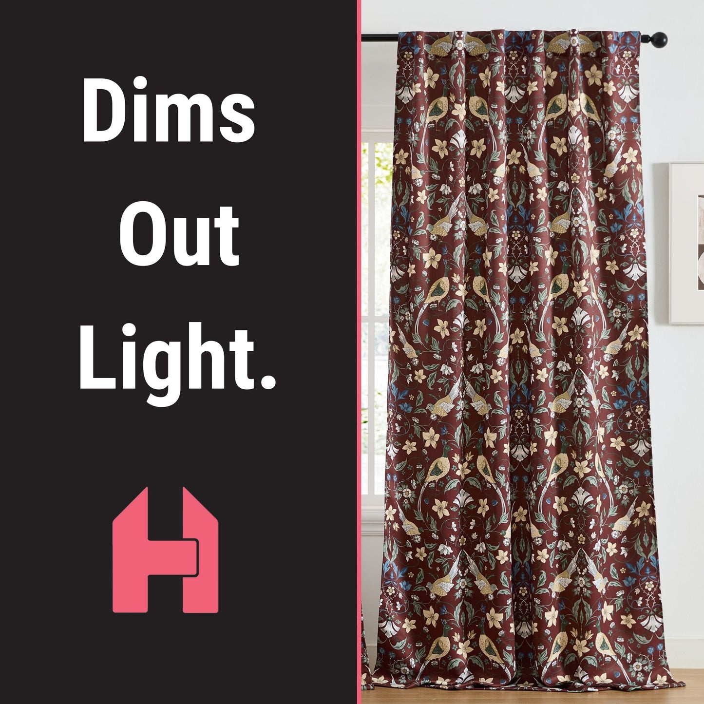 Florence Floral & Birds Room Darkening Curtains - Set of 2