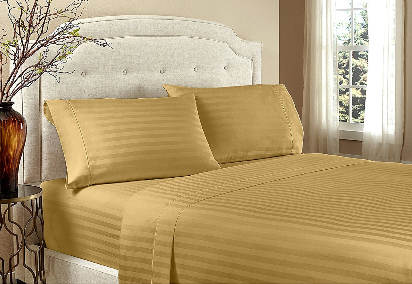 Sábanas a rayas de hotel serie 1800 – Juego de cama de lujo ultrasuave con bolsillos profundos