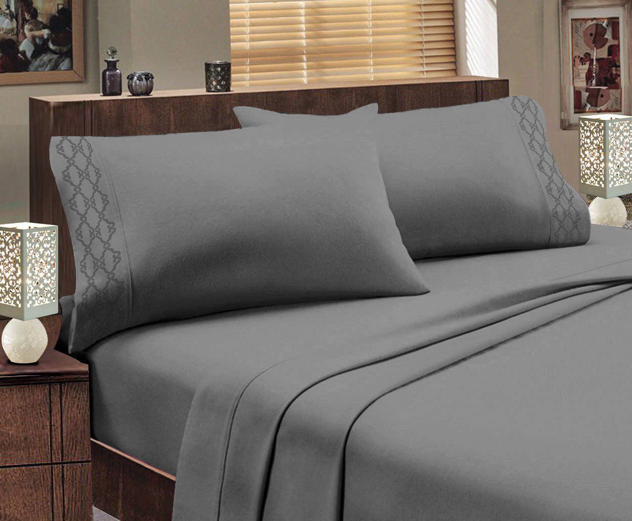 Juego de sábanas bordadas serie 1800 – Bolsillo profundo, ropa de cama de hotel de lujo supersuave