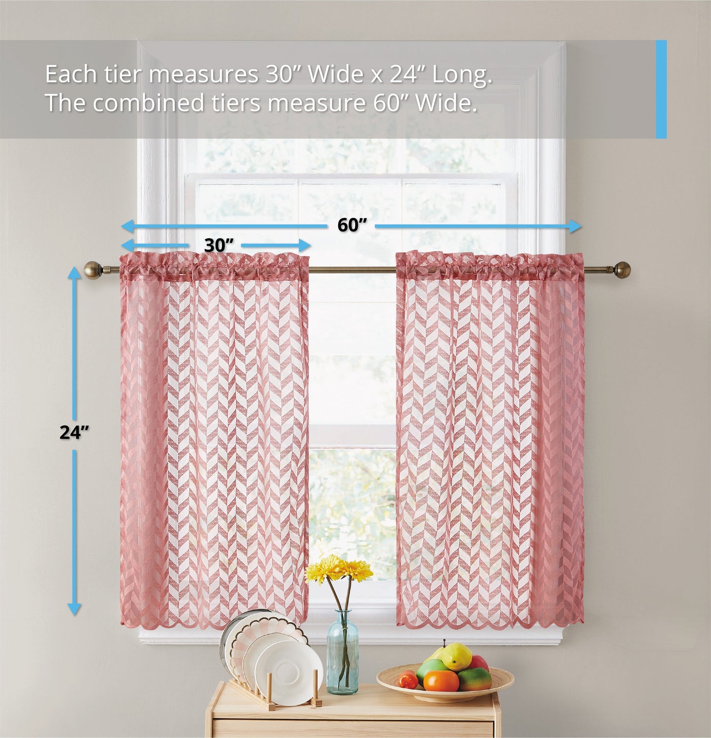 Herringbone Lace Sheer Rod Pocket Cafe Tiers