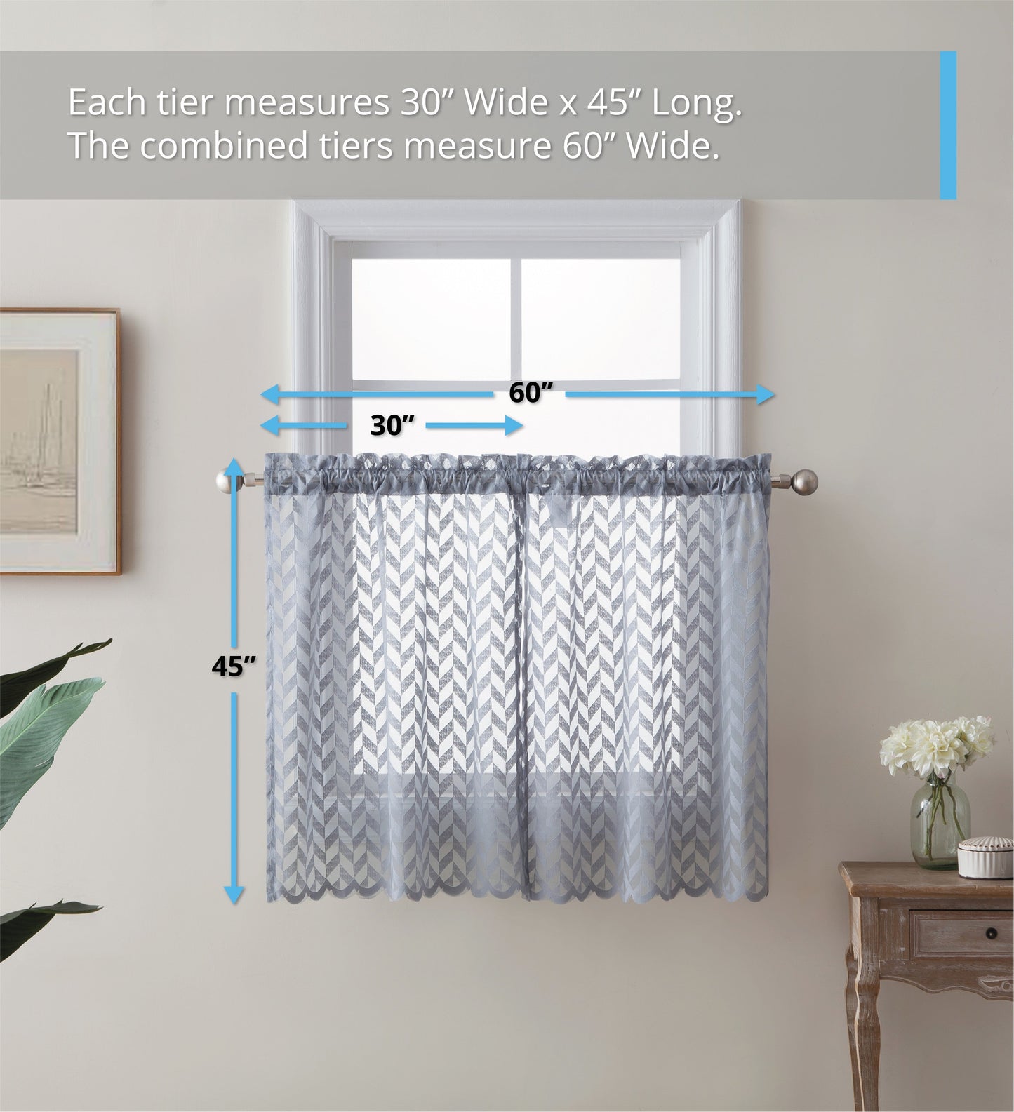 Herringbone Lace Sheer Rod Pocket Cafe Tiers