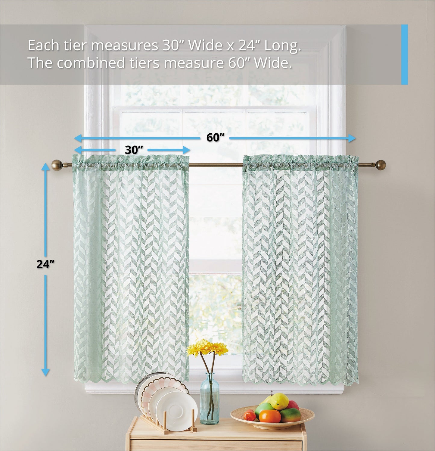 Herringbone Lace Sheer Rod Pocket Cafe Tiers