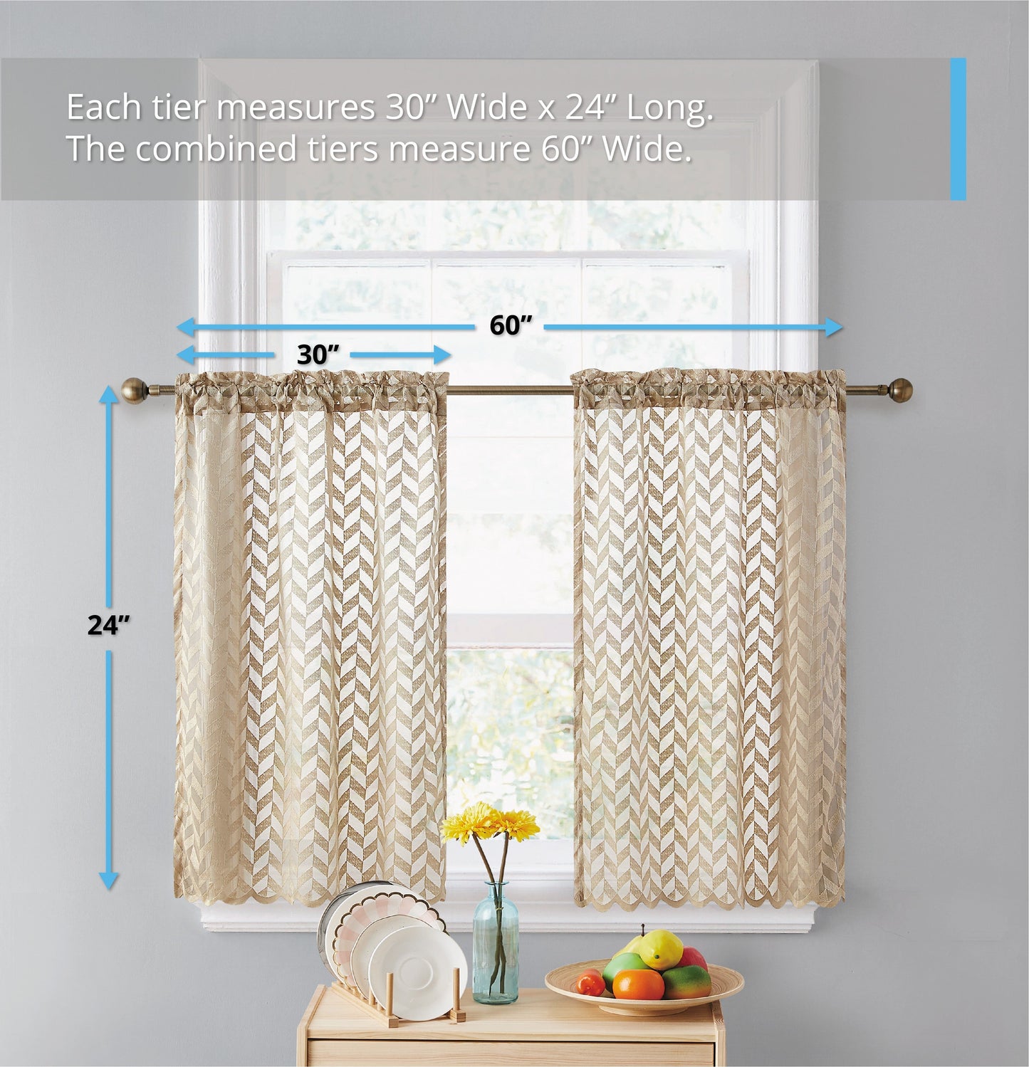 Herringbone Lace Sheer Rod Pocket Cafe Tiers