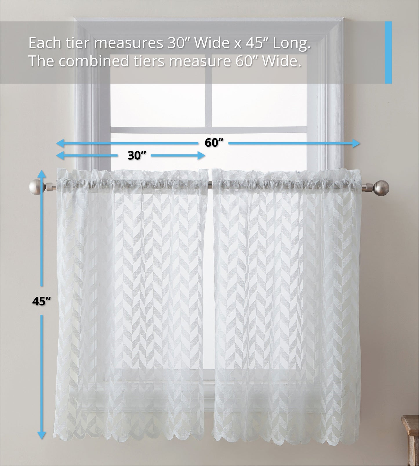 Herringbone Lace Sheer Rod Pocket Cafe Tiers