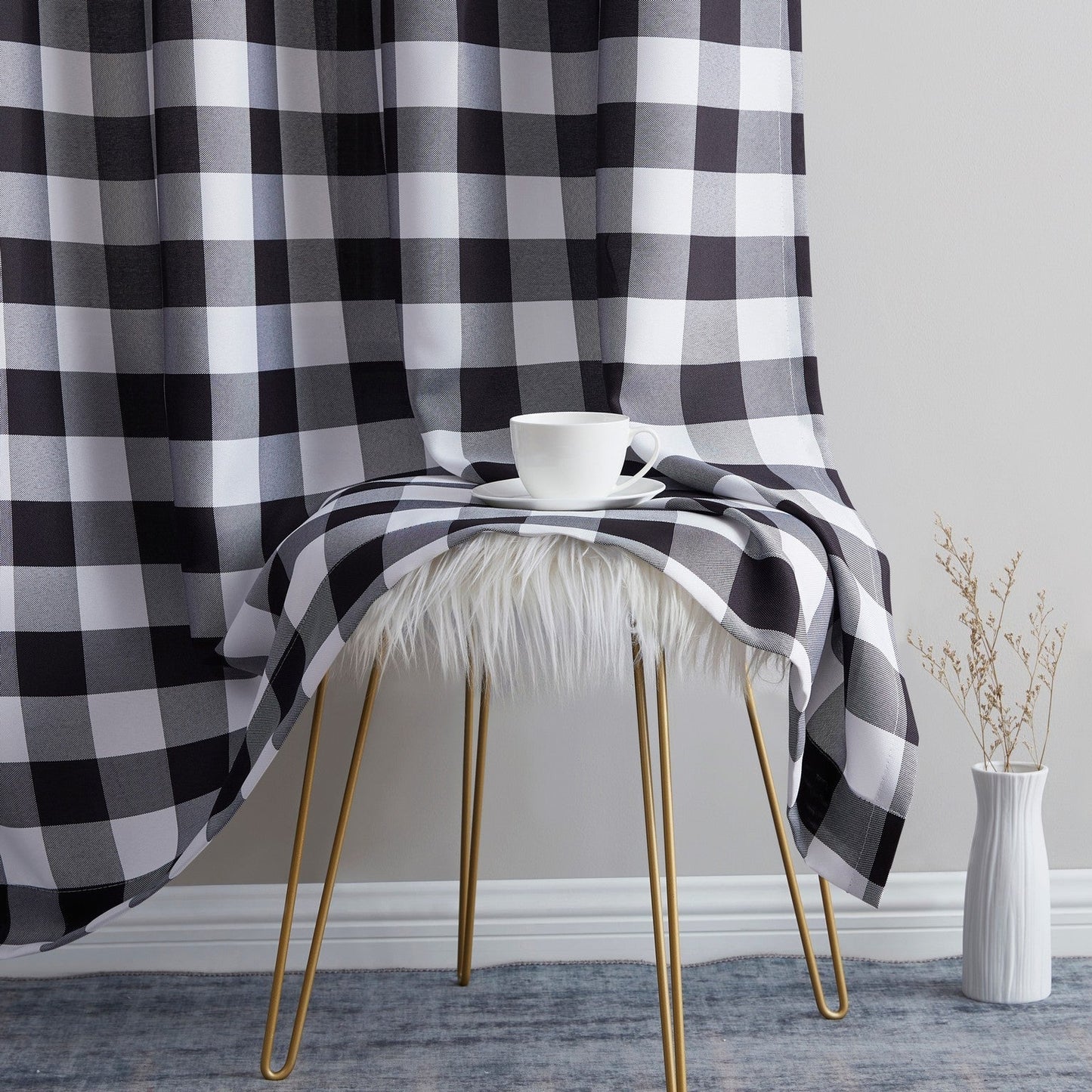 Hilltop Buffalo Check Textured Grommet Room Darkening Curtain Panels