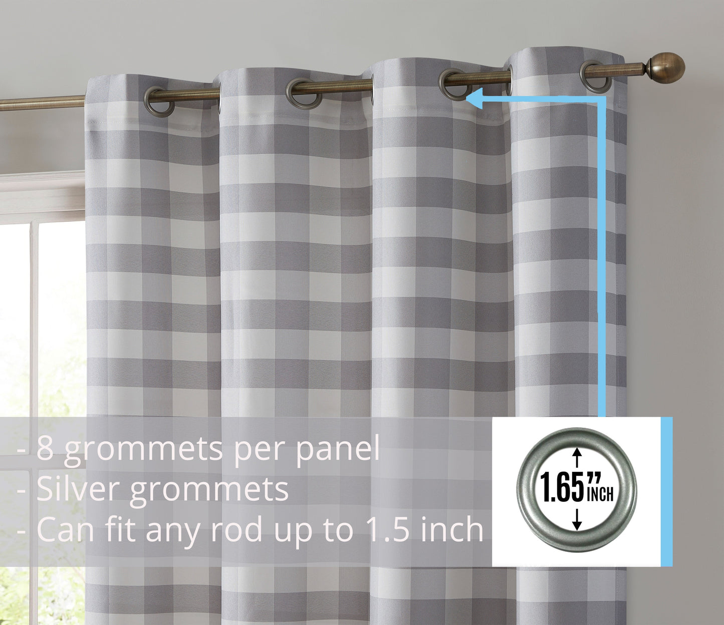 Hilltop Buffalo Check Textured Grommet Room Darkening Curtain Panels
