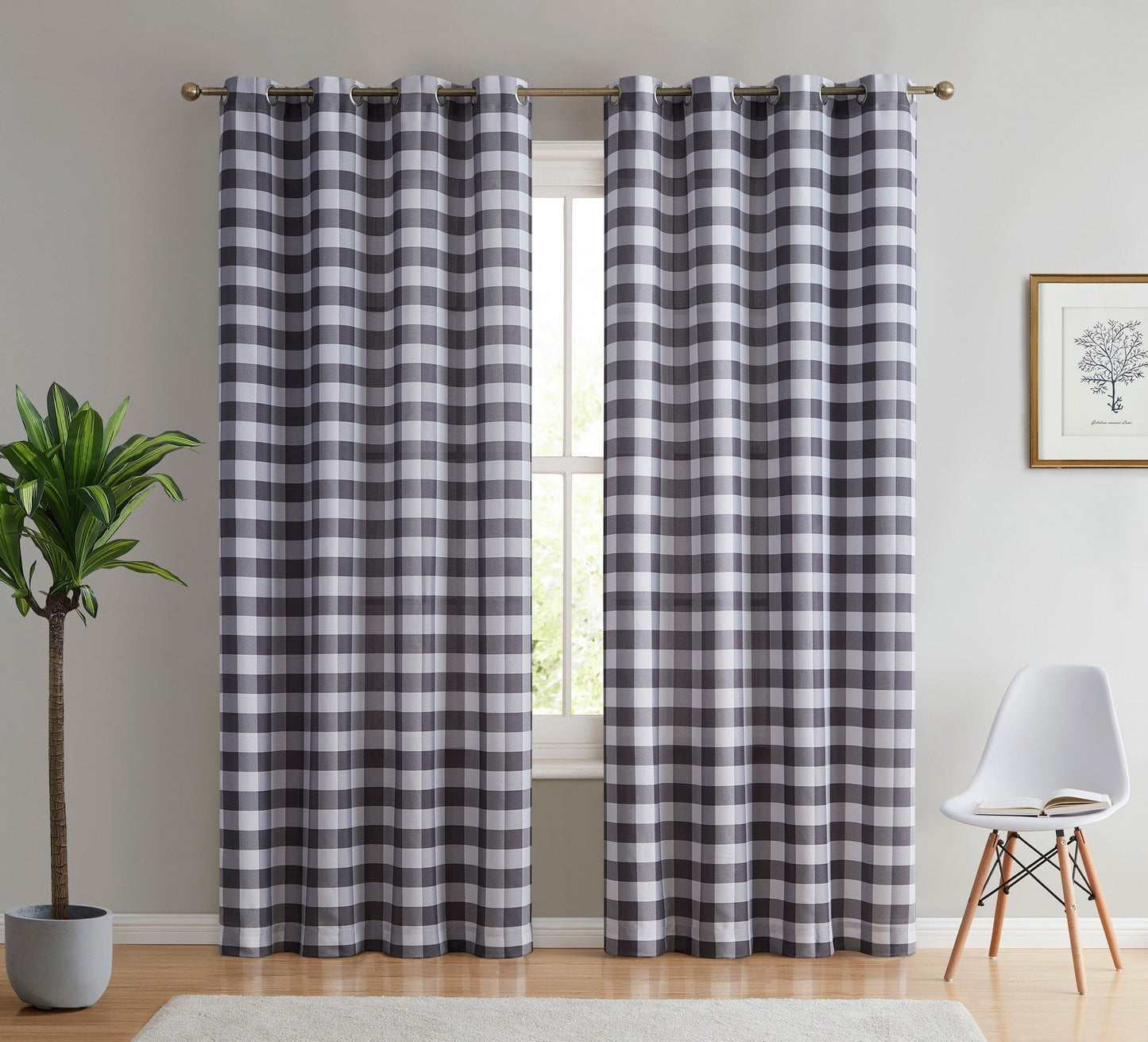 Hilltop Buffalo Check Textured Grommet Room Darkening Curtain Panels