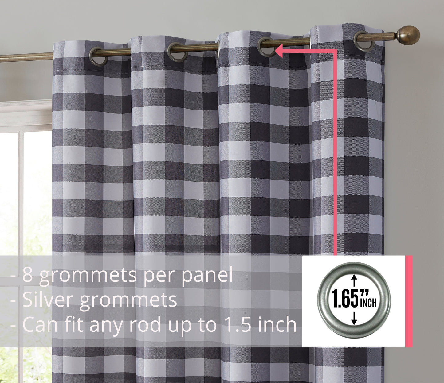 Hilltop Buffalo Check Textured Grommet Room Darkening Curtain Panels