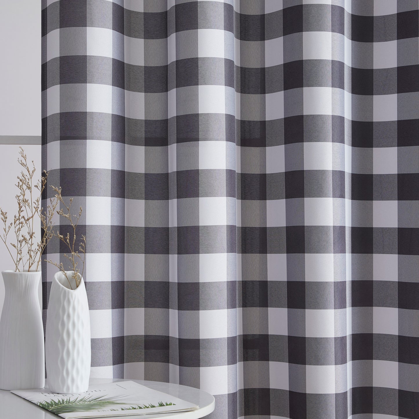 Hilltop Buffalo Check Textured Grommet Room Darkening Curtain Panels