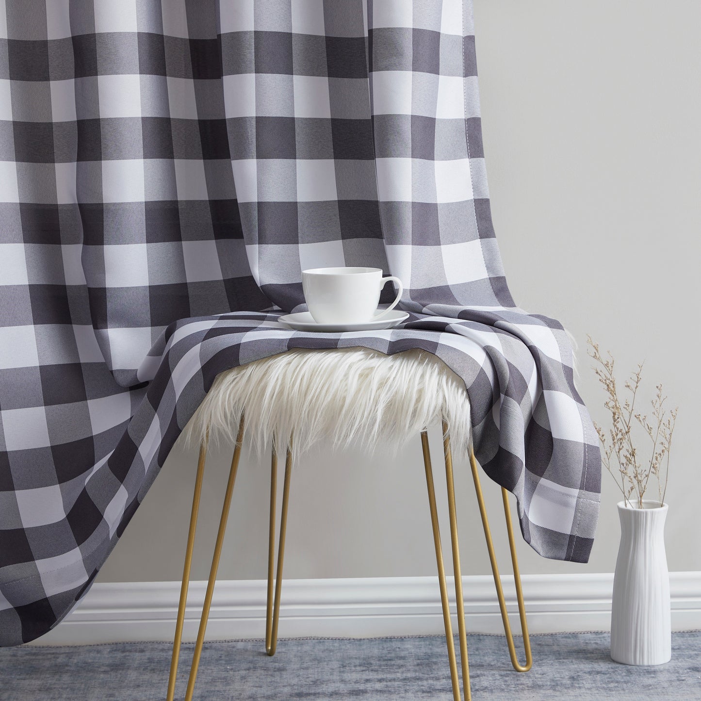 Hilltop Buffalo Check Textured Grommet Room Darkening Curtain Panels