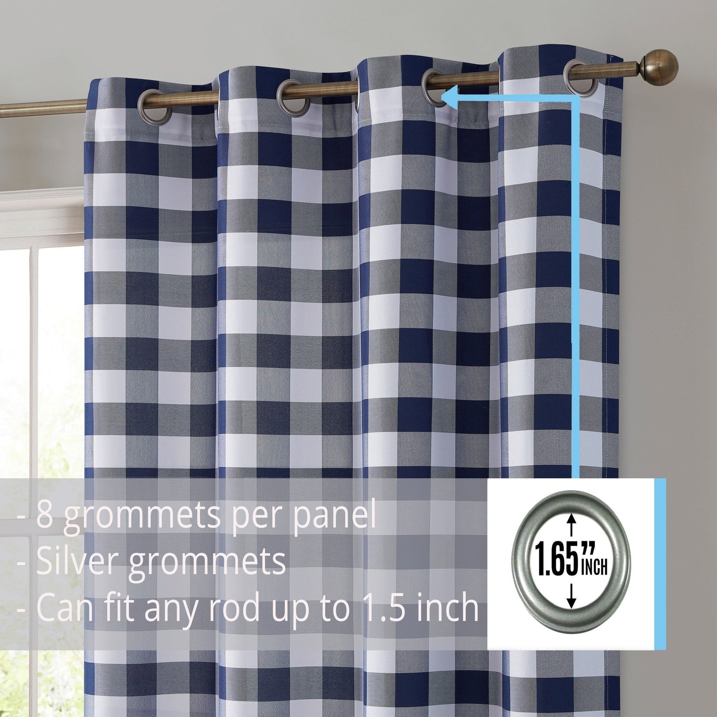 Hilltop Buffalo Check Textured Grommet Room Darkening Curtain Panels