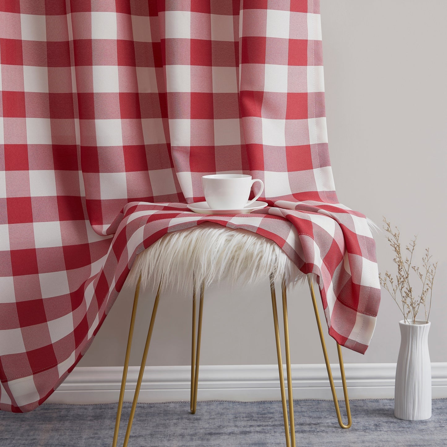 Hilltop Buffalo Check Textured Grommet Room Darkening Curtain Panels