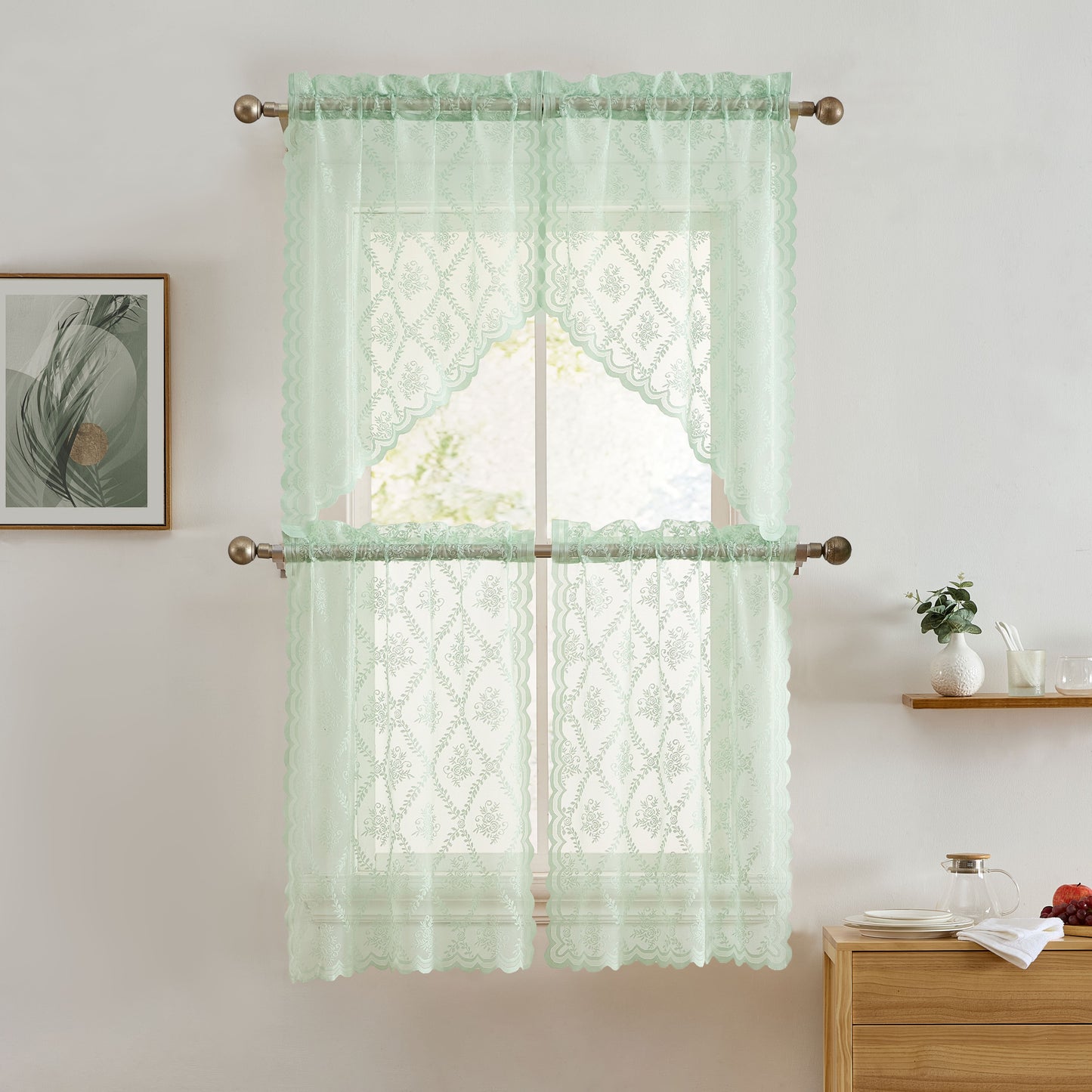 Isabella Floral Sheer Rod Pocket Lace Tiers