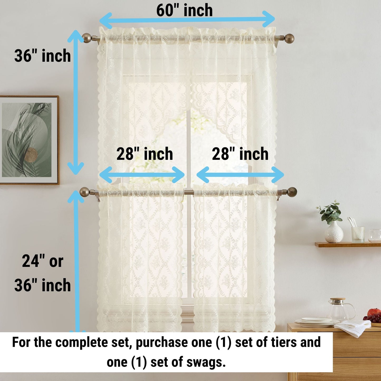 Isabella Floral Sheer Rod Pocket Lace Tiers