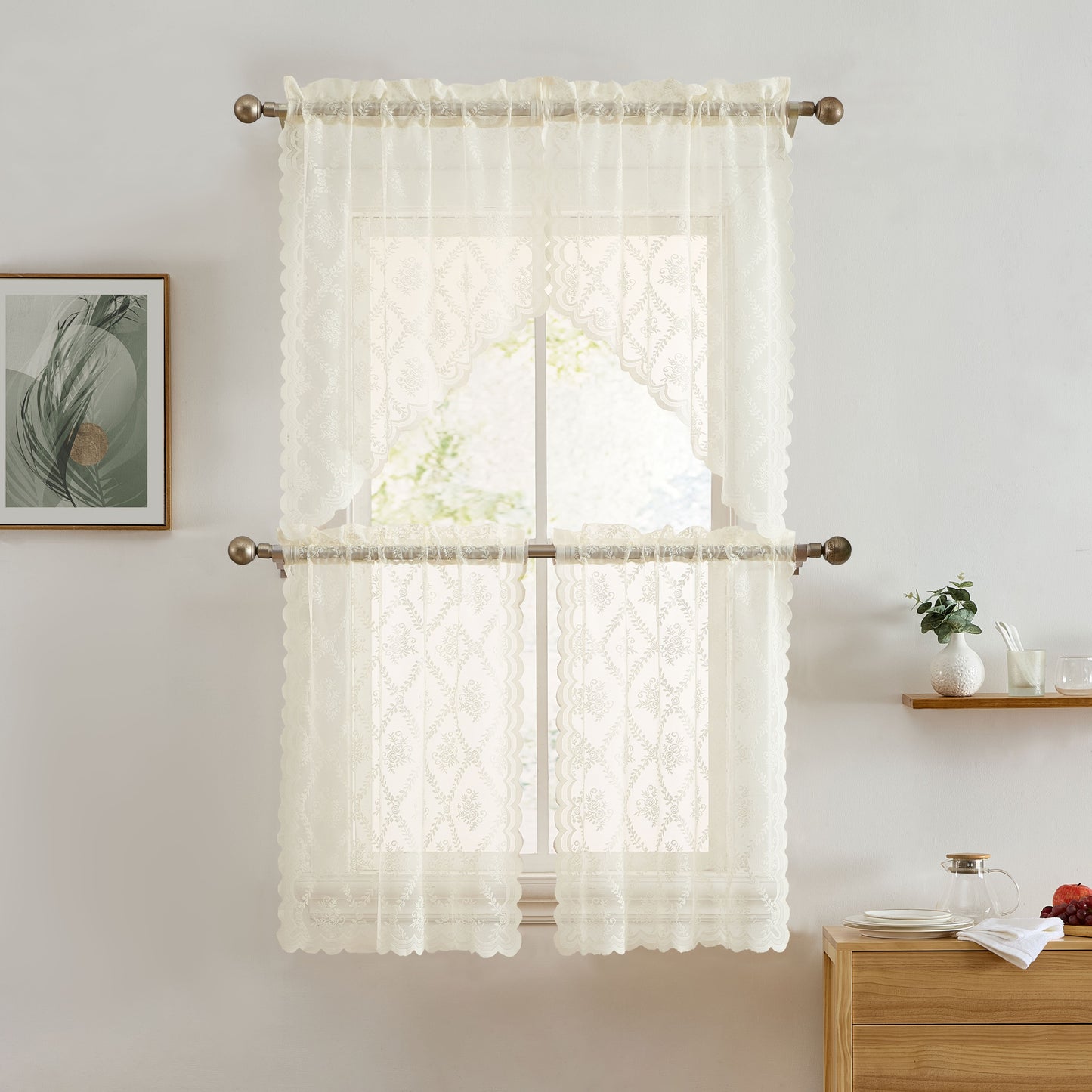 Isabella Floral Sheer Rod Pocket Lace Swags