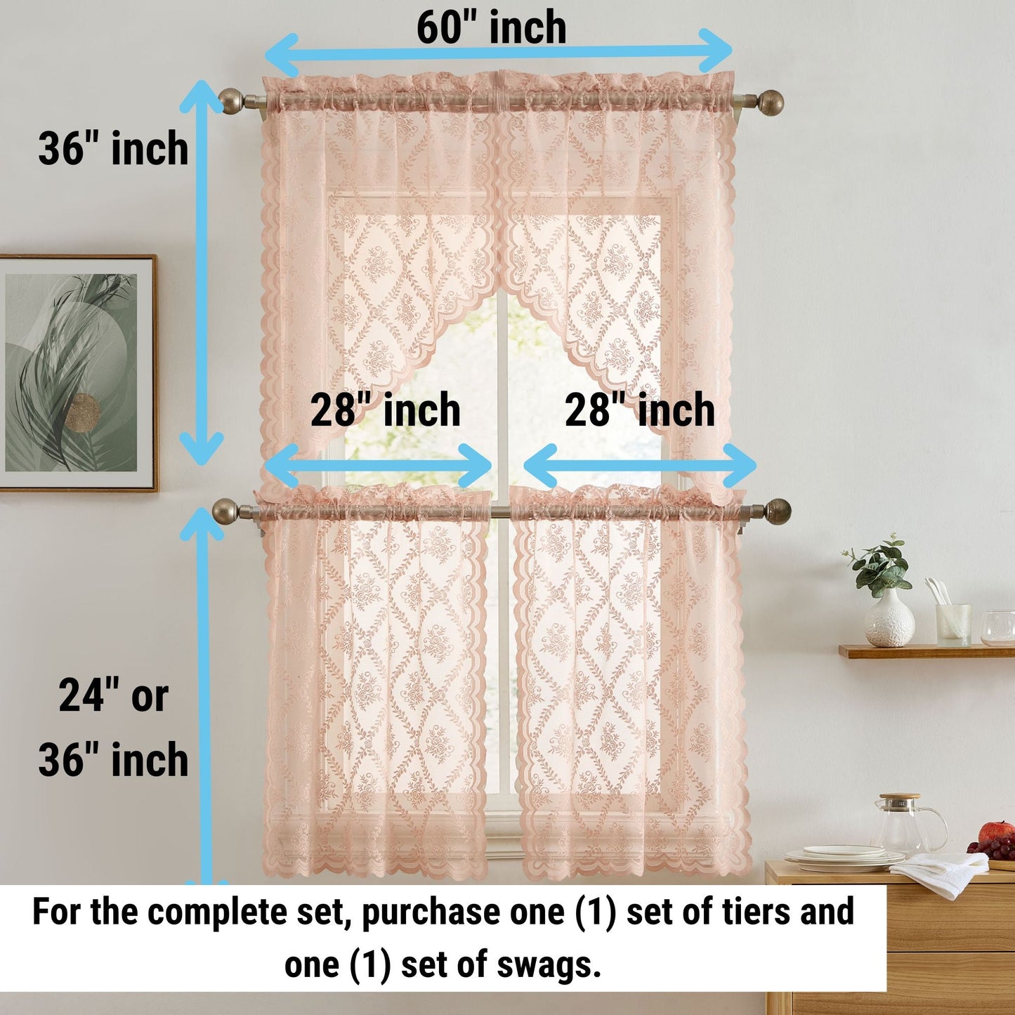 Isabella Floral Sheer Rod Pocket Lace Tiers