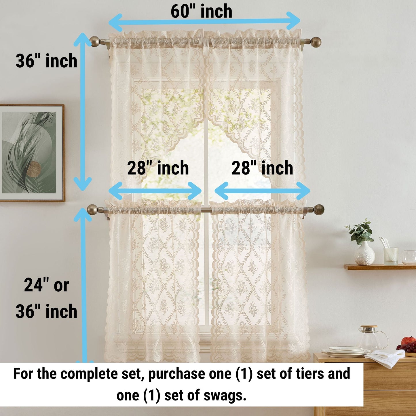 Isabella Floral Sheer Rod Pocket Valance