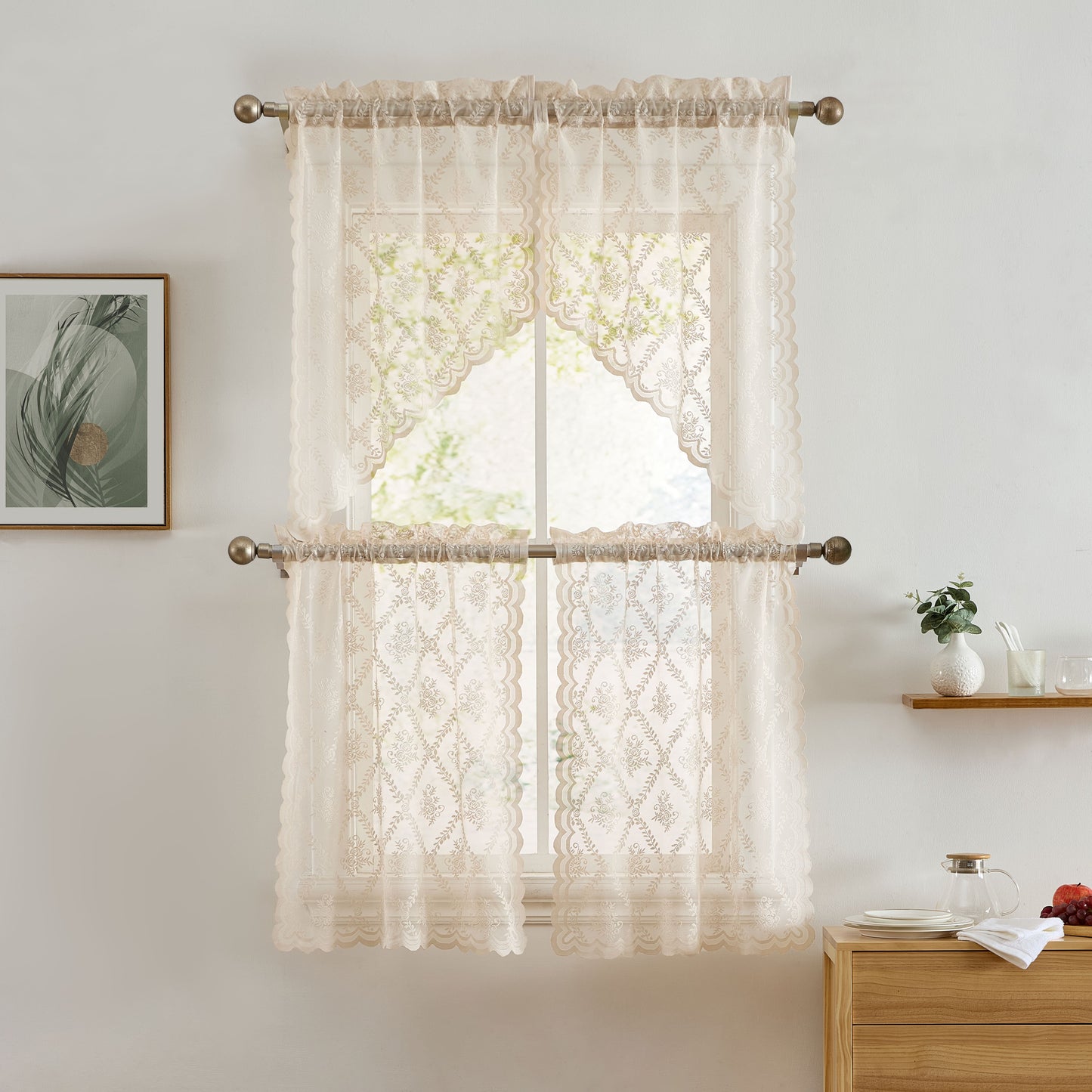 Isabella Floral Sheer Rod Pocket Lace Tiers
