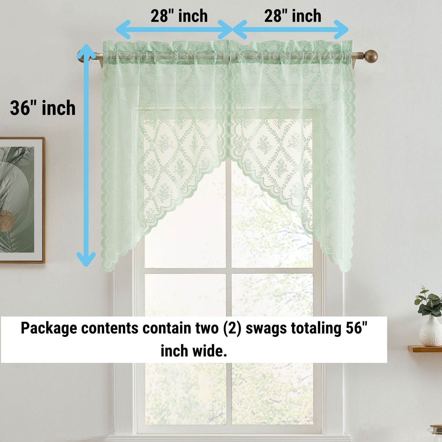 Isabella Floral Sheer Rod Pocket Lace Swags