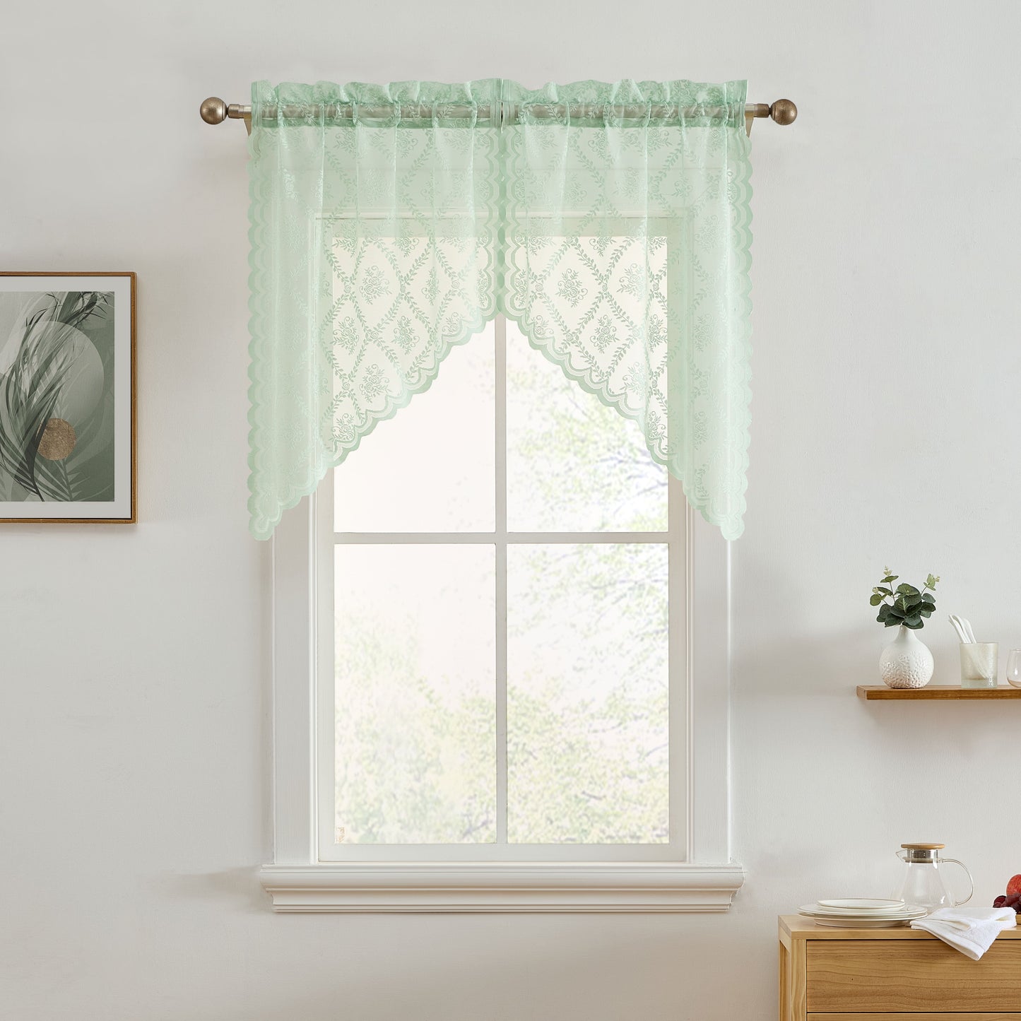 Isabella Floral Sheer Rod Pocket Lace Swags