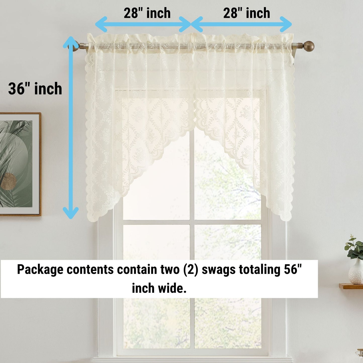 Isabella Floral Sheer Rod Pocket Lace Swags