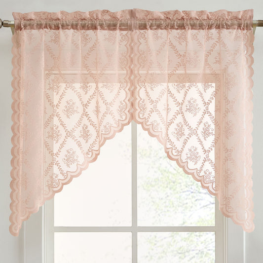 Isabella Floral Sheer Rod Pocket Lace Swags