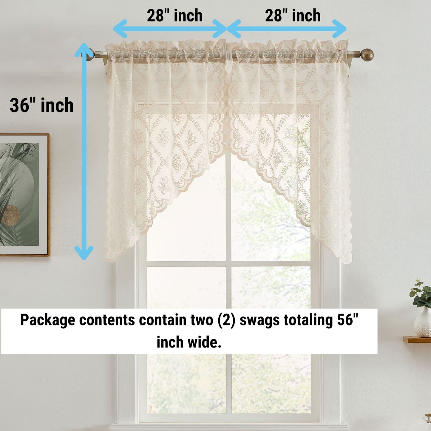 Isabella Floral Sheer Rod Pocket Lace Swags