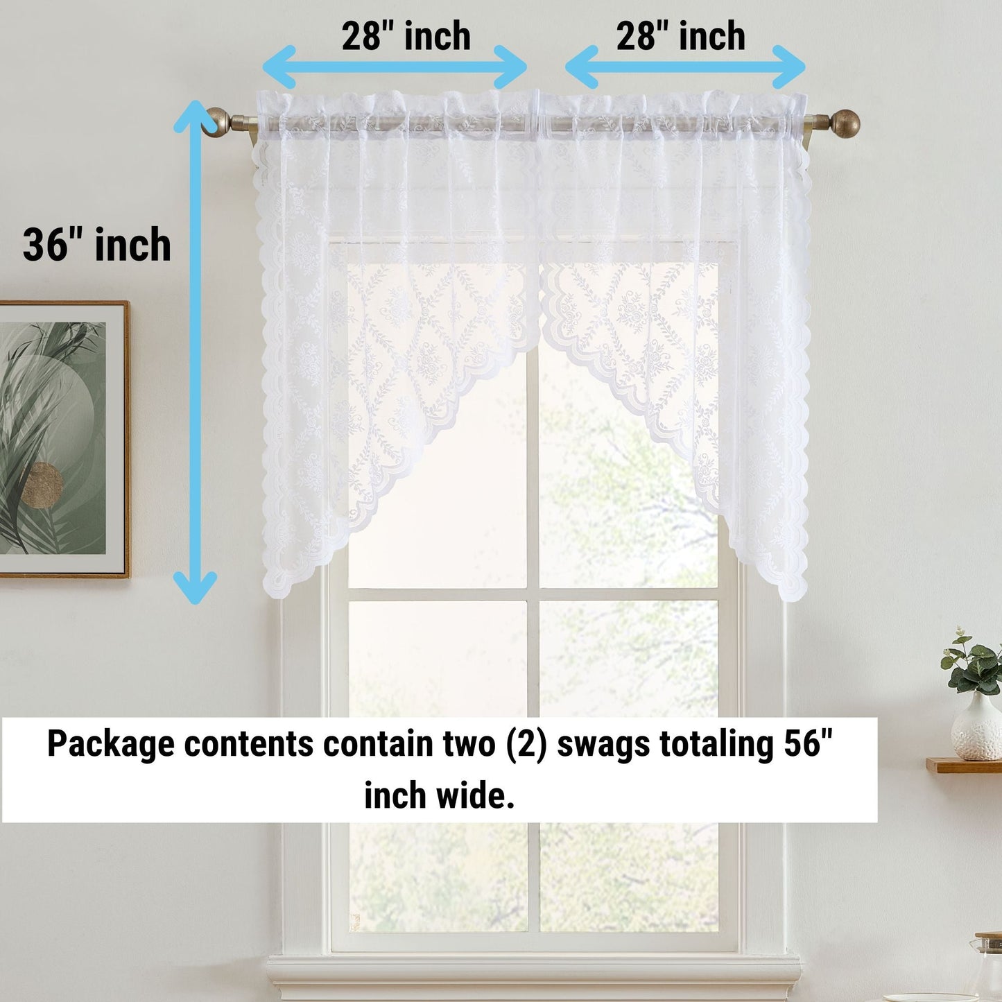 Isabella Floral Sheer Rod Pocket Lace Swags