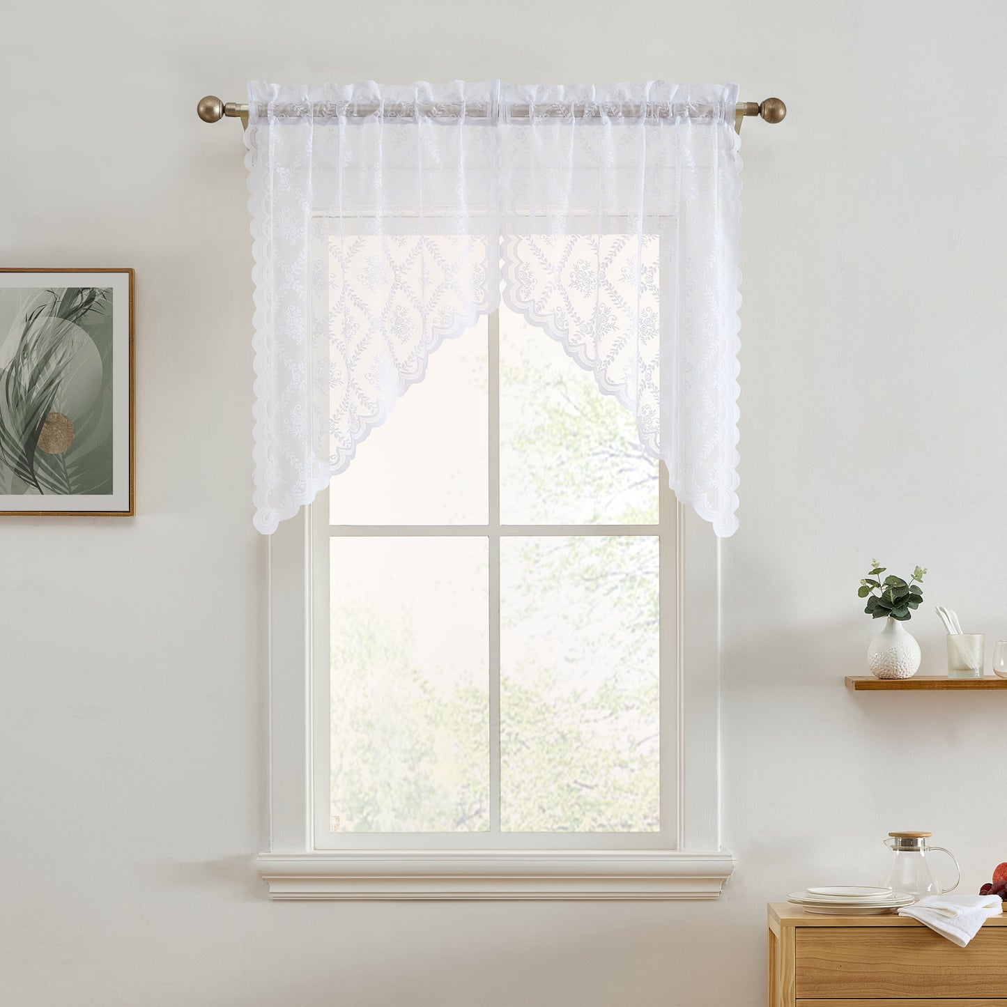 Isabella Floral Sheer Rod Pocket Lace Swags