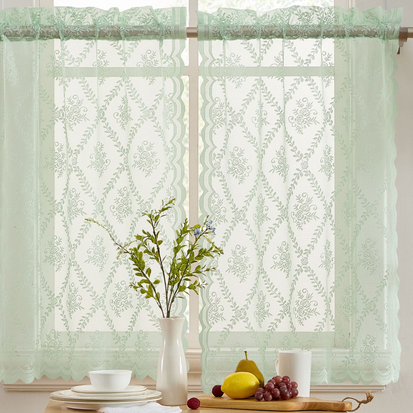 Isabella Floral Sheer Rod Pocket Lace Tiers