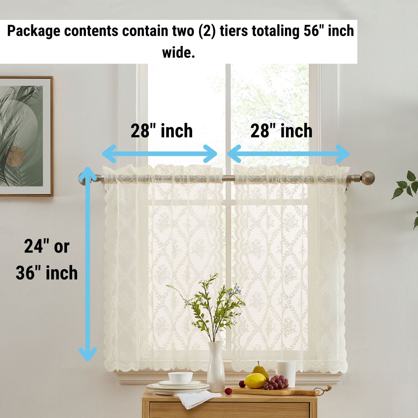 Isabella Floral Sheer Rod Pocket Lace Tiers