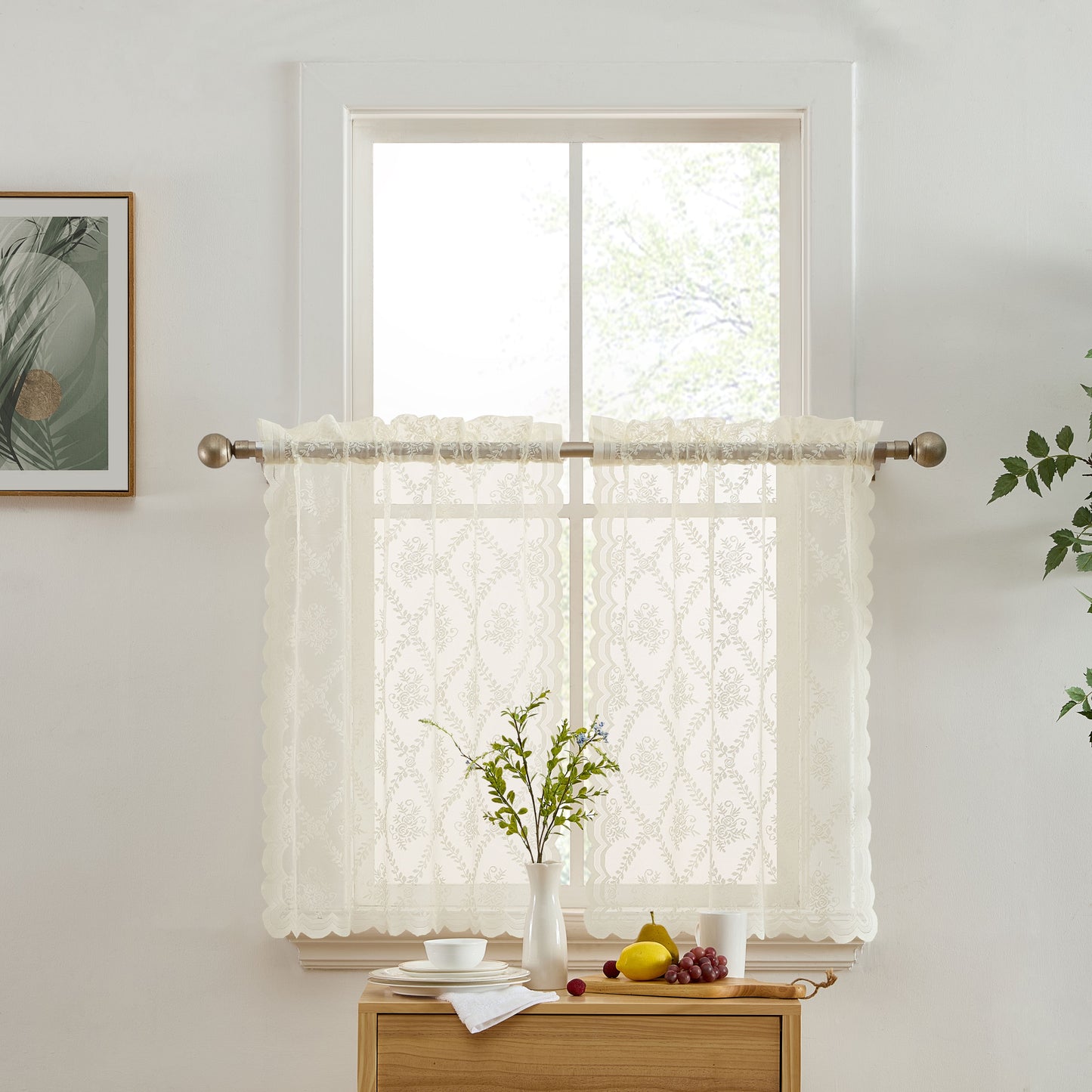Isabella Floral Sheer Rod Pocket Lace Tiers