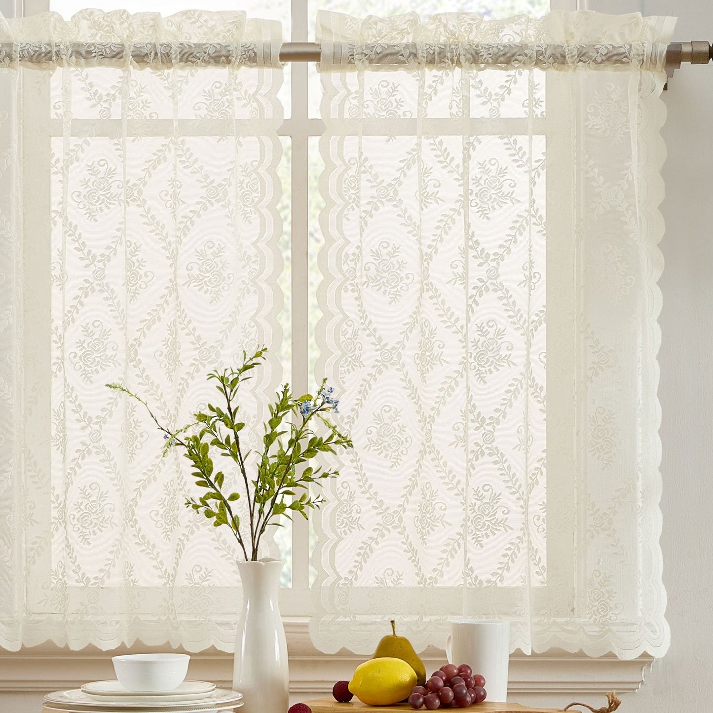 Isabella Floral Sheer Rod Pocket Lace Tiers