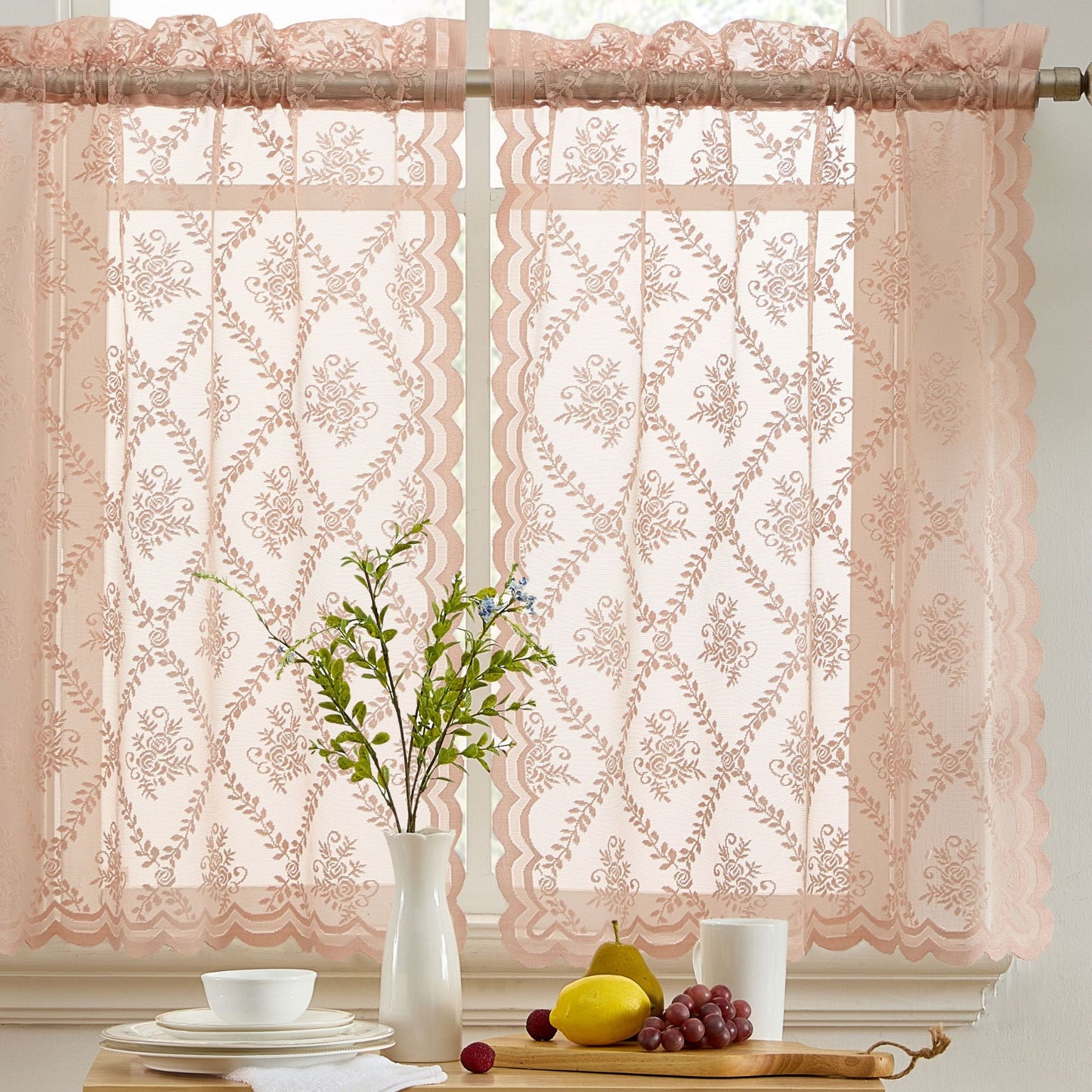 Isabella Floral Sheer Rod Pocket Lace Tiers