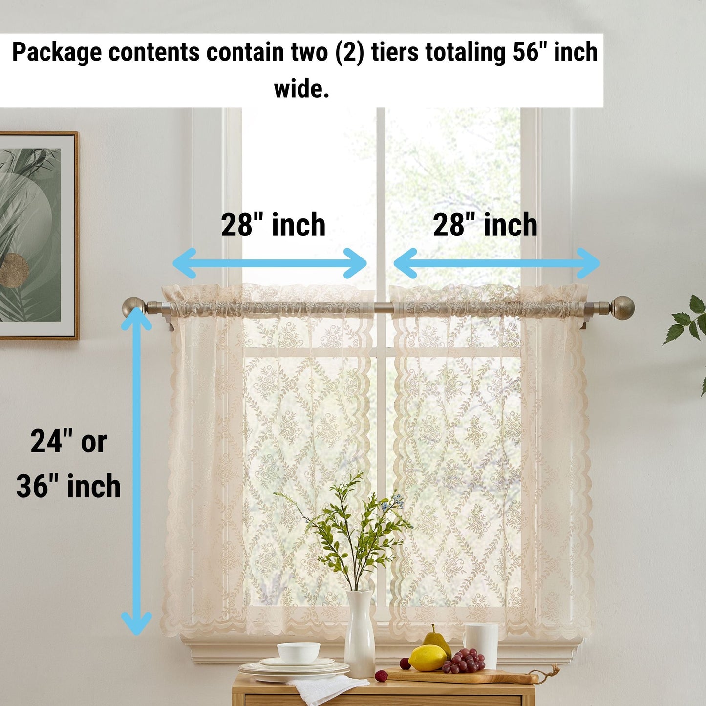 Isabella Floral Sheer Rod Pocket Lace Tiers