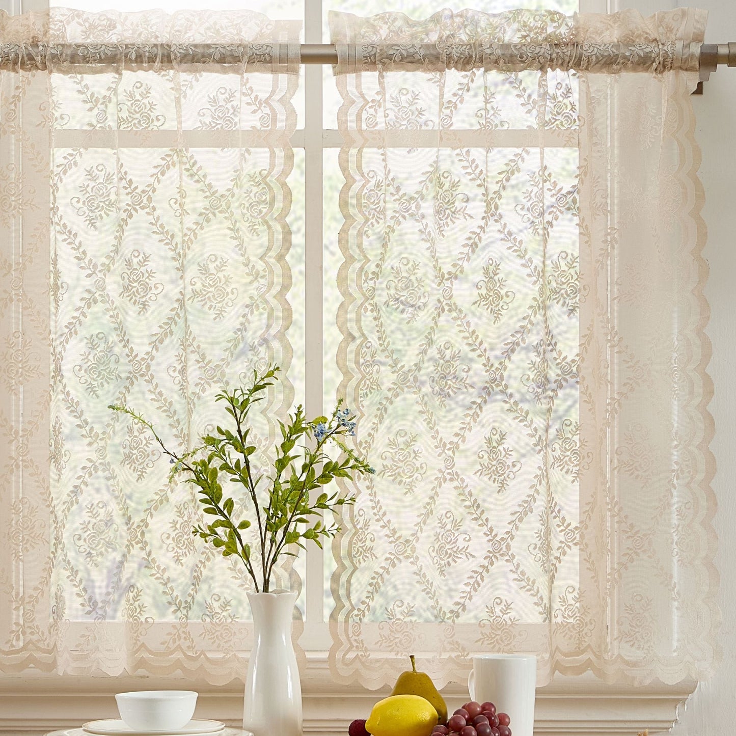 Isabella Floral Sheer Rod Pocket Lace Tiers