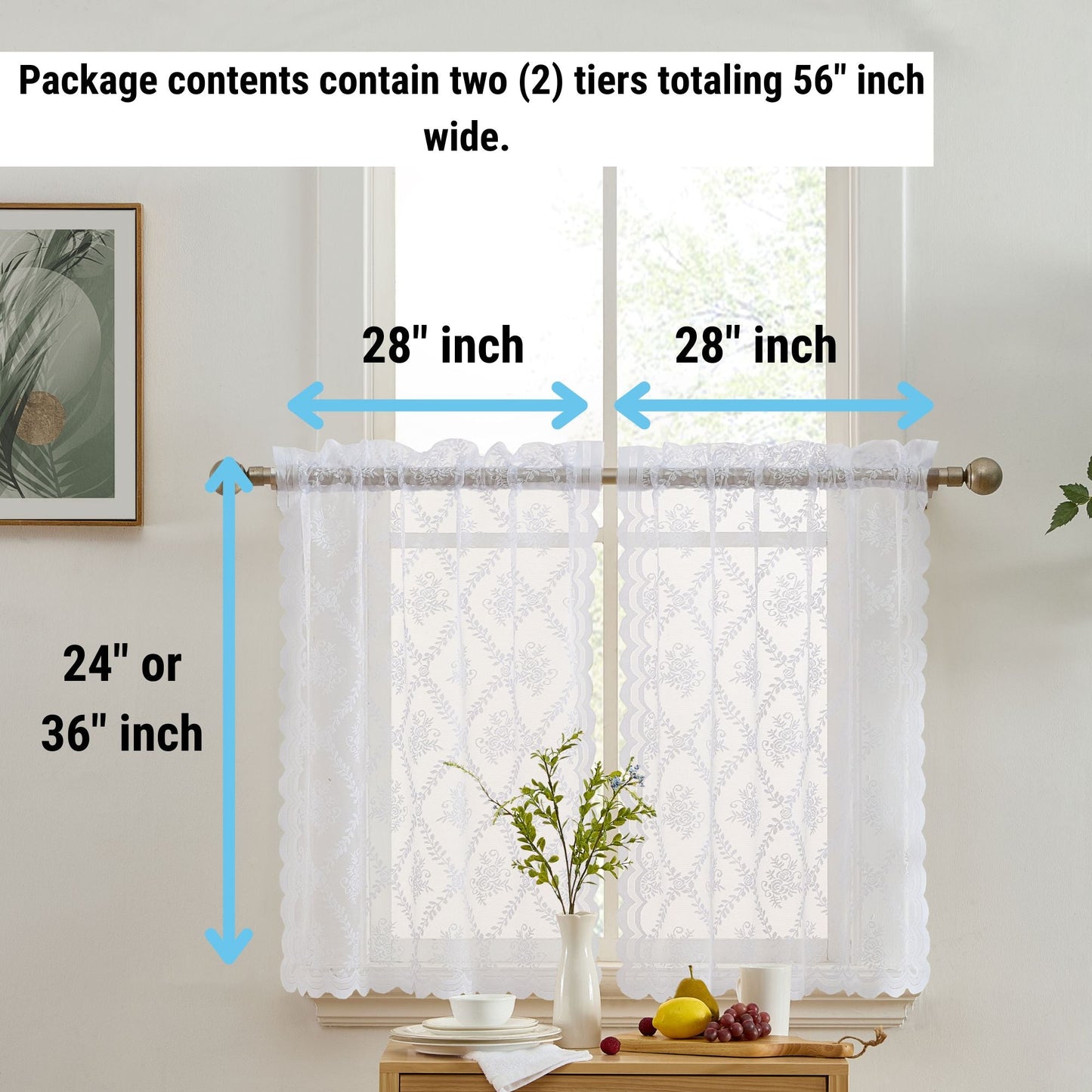 Isabella Floral Sheer Rod Pocket Lace Tiers
